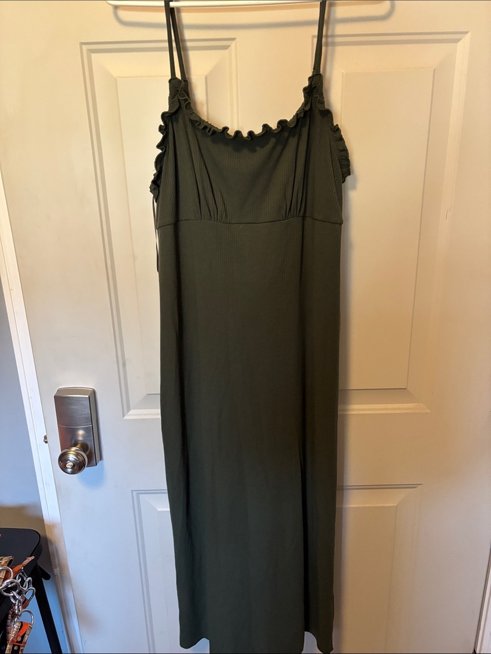 Blue Rain Olive Green Maxi Dress with Ruffle Straps